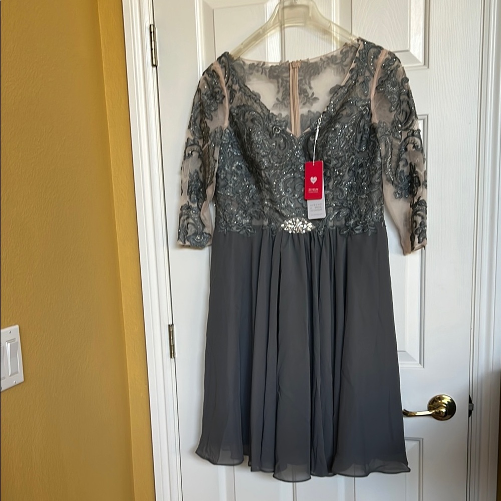 Embellished Gray Chiffon Party Dress